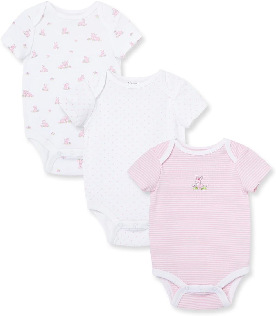 Little Me Clothes for Baby Girls' 3-Pack 100% Cotton Bodysuits with Full Snap Closures, Baby Essentials - Product Image