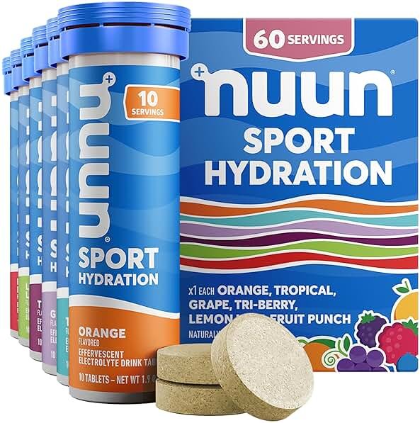 Nuun Sport Electrolyte Tablets with Magnesium, Calcium, Potassium, Chloride & Sodium, Gluten Free & Vegan, Mixed Flavors, 6 Pack (60 Servings Total) - Product Image