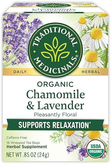 Traditional Medicinals Organic, Chamomile & Lavender - Chamomile Tea Supporting Stress Relief and Relaxation - Kosher, Non-GMO, Caffeine-Free, Compostable - 16 Tea Bags - Product Image