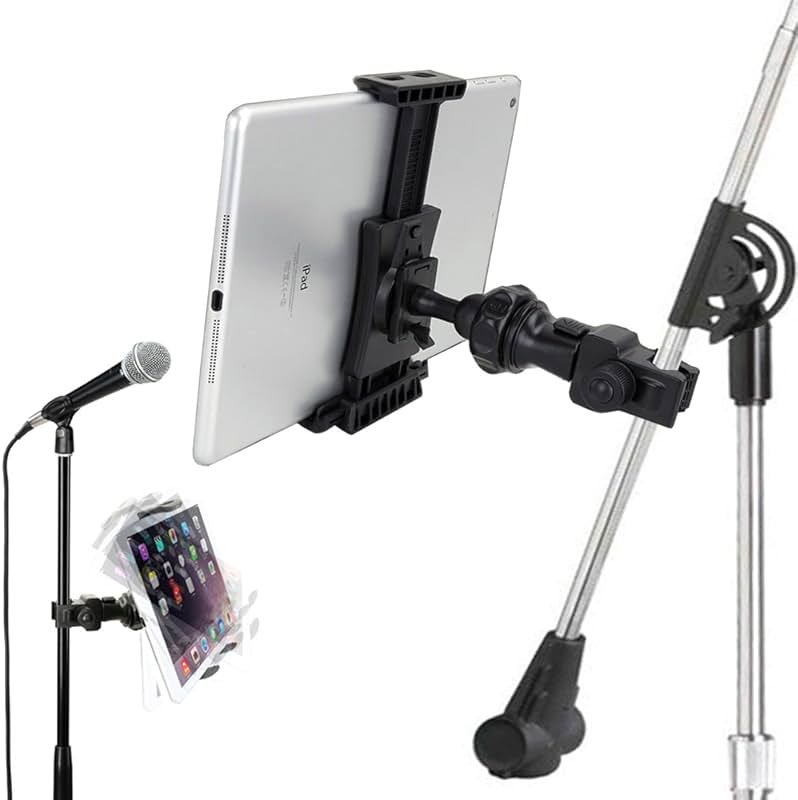 Accessory Basics QuickLock Microphone Music Mic Stand Pole bar Mount for Apple ipad Pro Air Mini Galaxy Tab S24 S23 iPhone 15 16 Pro MAX Plus *use with All 7-12 Tablet & Smartphones - Product Image