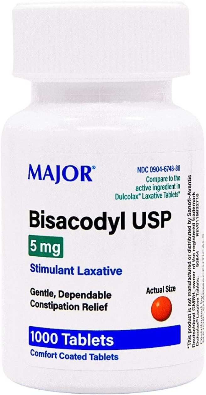 Major Bisacodyl 5MG Generic for Dulcolax Laxative Coated Tablets 1000 ct - Product Image
