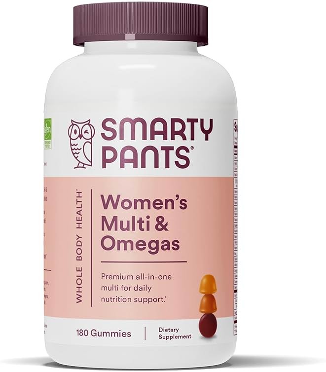 SmartyPants Women's Multivitamin Gummies: Omega 3 Fish Oil (EPA/DHA), Methylfolate, CoQ10, Vitamin D3, C, Vitamin B12, B6, A, K & Zinc, Inositol, Gluten Free, 180 Count (30 Day Supply) - Product Image