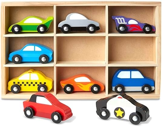 Melissa & Doug Wooden Cars Vehicle Set in Wooden Tray - Product Image