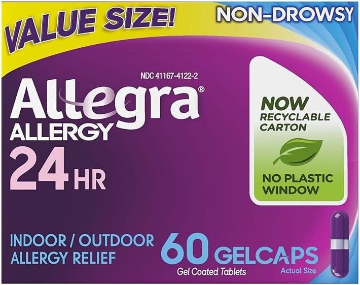 Allegra Adult 24-Hour Allergy Relief Gelcaps, Non-Drowsy Indoor and Outdoor Allergy Medicine, 180 mg Fexofenadine HCI Antihistamine Pill, 60-Count - Product Image