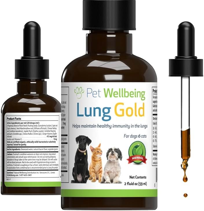 Pet Wellbeing Lung Gold for Dogs - Respiratory Support for Canine Lungs, Healthy Immune Defenses, Lower Respiratory Tract - NASC Certified & Vet-Formulated - 2 oz Liquid - Product Image