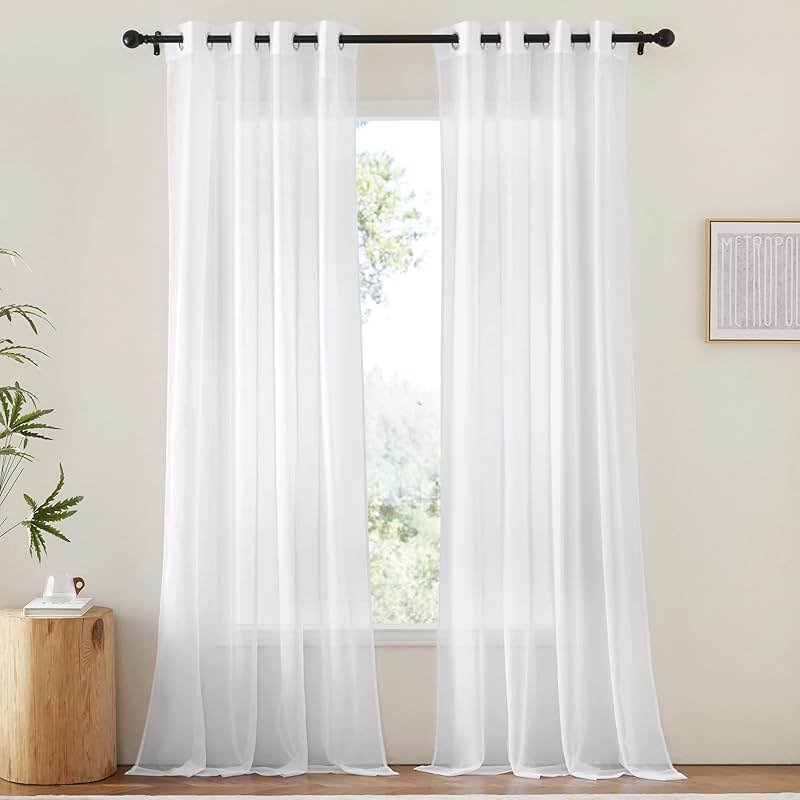 NICETOWN White Sheer Curtains & Drapes 96 inches Long for Living Room - Grommet Top Solid Lightweight & Airy Gauzy Window Treatments with Light Filtering for Bedroom, 2 Panels, W54 x L96 - Product Image