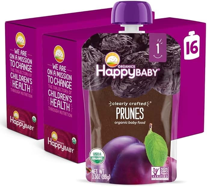 Happy Baby Organics Clearly Crafted Stage 1 Baby Food Pouches, Prunes, 3.5 Ounce Pouch (Pack of 16) - Product Image