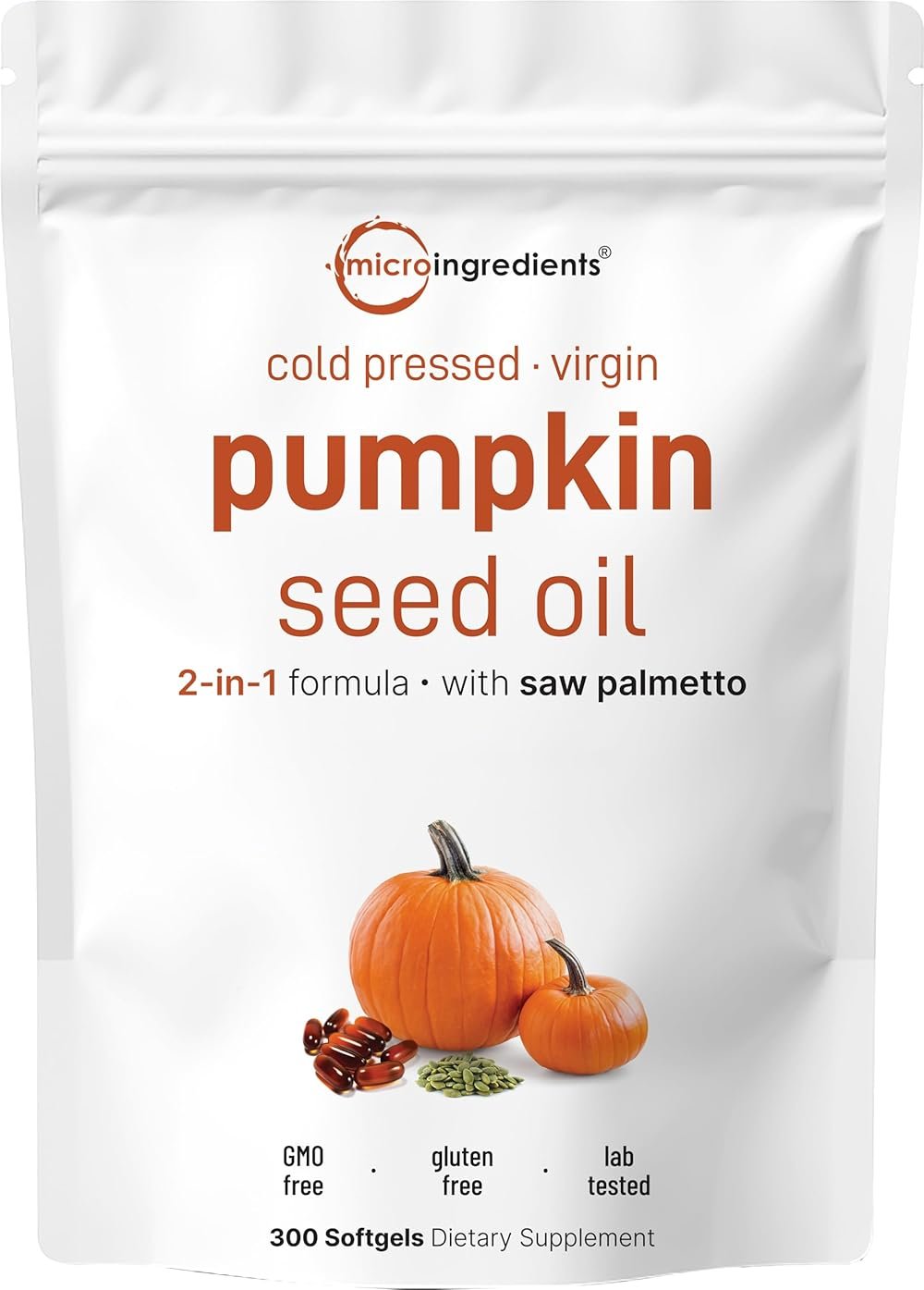 Micro Ingredients Pumpkin Seed Oil with Saw Palmetto,300 Softgels | Cold Pressed, Pure Virgin Oil, Essential Fatty Acids, & Phytosterols | Non-GMO - Product Image