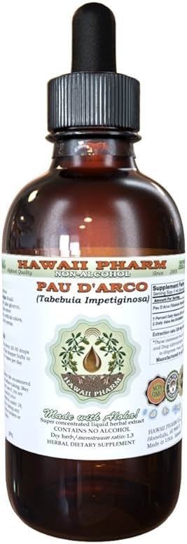 PAU d'arco Alcohol-Free Liquid Extract, PAU d'arco Liquid (Tabebuia impetiginosa) Dried Bark Glycerite Natural Herbal Supplement, Hawaii Pharm, USA 2 fl.oz - Product Image