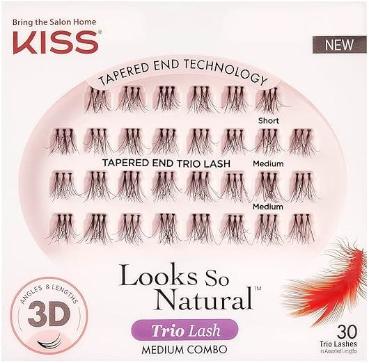 Kiss Looks So Natural Trio Cluster Lashes, 30 Short & Medium Lengths, Trim to Fit, 12mm, Easier to Apply than Individual Clusters, Lightweight, Tapered End Technology, Reusable with Proper Care | Trim to Fit, Easier to Apply than Individual Clusters, Lightweight, Tapered End Technology, Reusable with Proper Care - Product Image