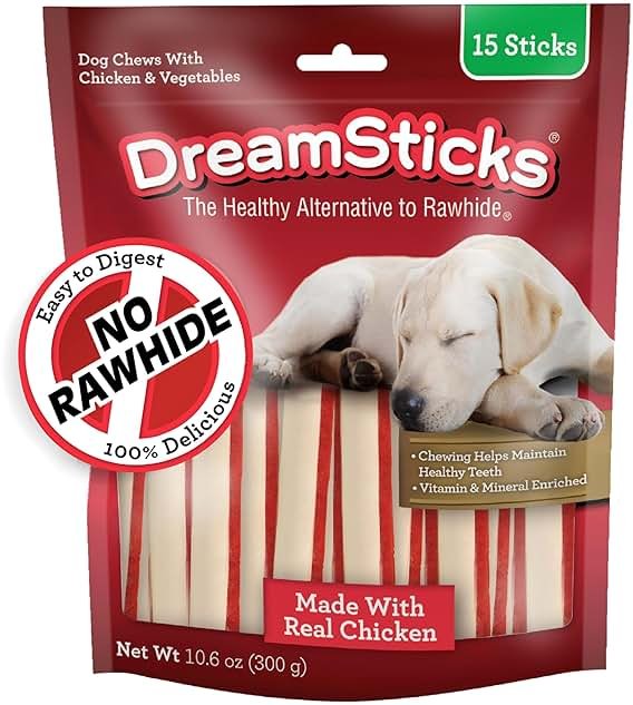 DreamBone Chicken Wrapped Mini Stick Dog Treats, Daily Rawhide-Free Chew, Digests Safely and Completely, With Real Protein, Chicken and Veggies, 15 count - Product Image