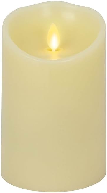Luminara Scalloped Edge Flameless LED Candle - Ivory 3.5" x 5" - Real Wax Pillar Battery Operated Moving Flame w/Timer Unscented 1000Hr Runtime - Product Image