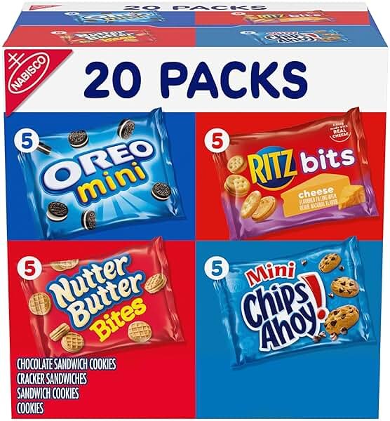 Nabisco Snacks Variety Pack, OREO Minis, Nutter Butter Bites, CHIPS AHOY! Minis Cookies, and RITZ Bits Cheese Sandwich Crackers, 20 Snack Packs - Product Image