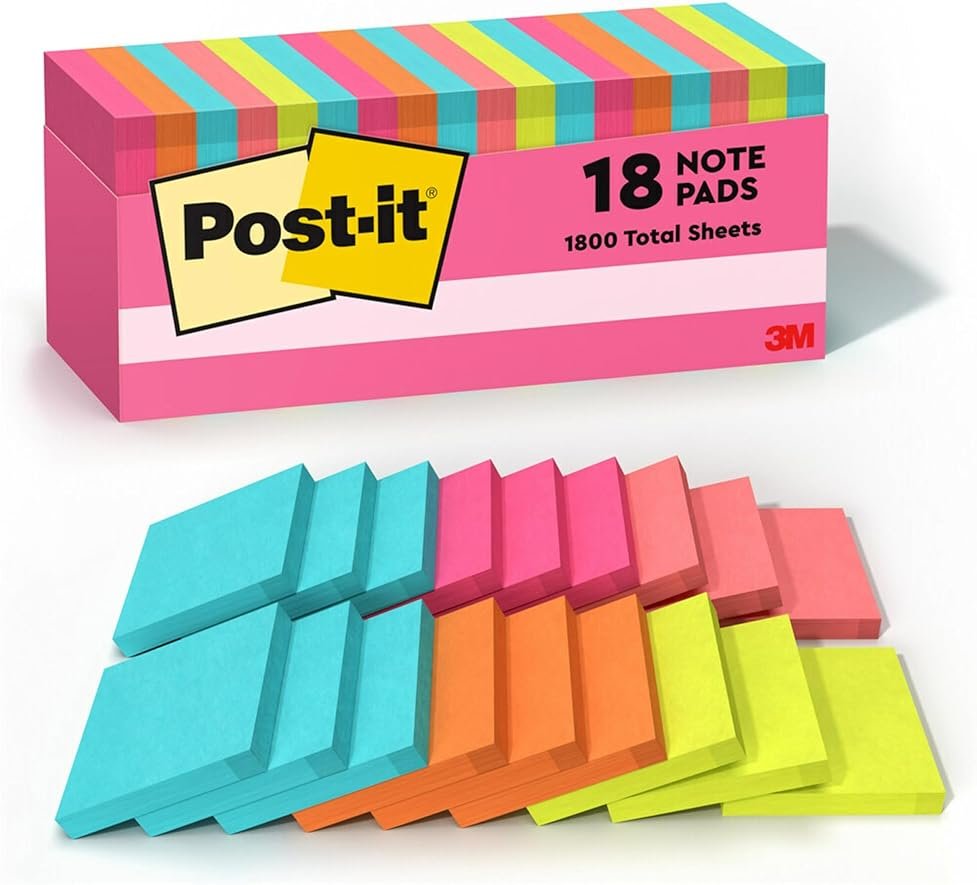 Post-it Notes, 3 in x 3 in., 18 Sticky Notes Pads, 100 Sheets per Pad, Poptimistic Collection, School Supplies and Oﬃce Products, The Original Post-it Note - Product Image