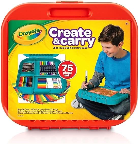 Crayola Create 'N Carry Travel Art Set for Kids (75pcs), 2-in-1 Lap Desk & Carrying Case, Essential Art Supplies Kit, Spring Crafting, Gift for Kids - Product Image