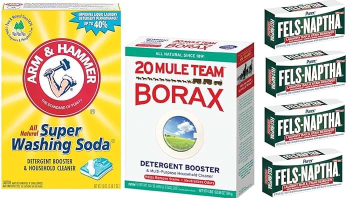 Laundry Soap Kit - Fels Naptha 4 bars, 20 Mule Team Borax Natural Laundry Booster, & Arm & Hammer Super Washing Soda - Product Image
