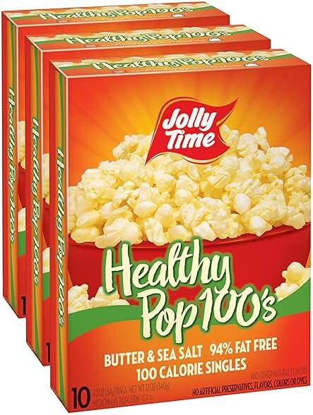 Jolly Time Healthy Pop Microwave Popcorn, 1.2oz Personal Bag, 10 Bags Per Carton (Healthy Pop 100's - Butter & Sea Salt,1.2 Ounce (Pack of 30)) - Product Image
