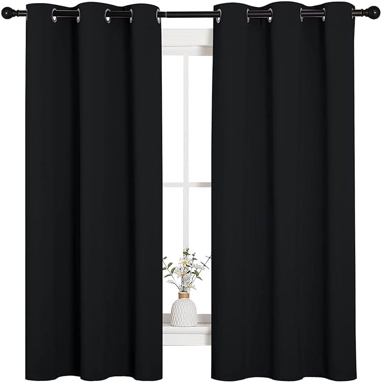 NICETOWN Halloween Pitch Black Solid Thermal Insulated Grommet Blackout Curtains/Drapes for Bedroom Window (2 Panels, 42 inches Wide by 63 inches Long, Black) - Product Image