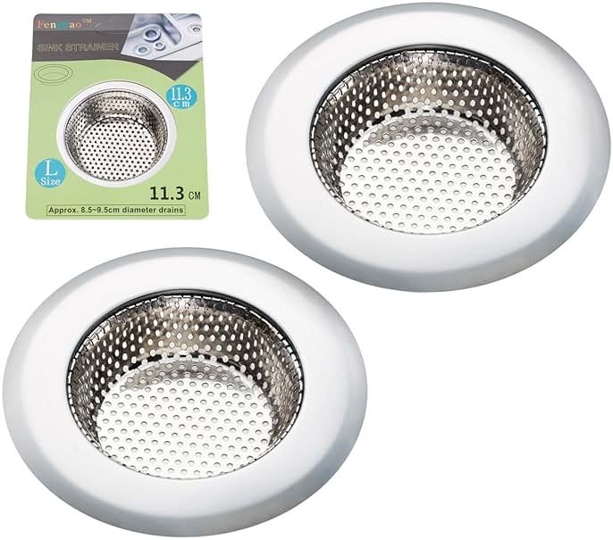 Fengbao 2PCS Kitchen Sink Strainer - Stainless Steel, Large Wide Rim 4.5" Diameter - Product Image