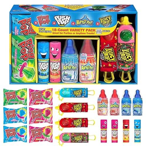Halloween Candy Variety Pack, 18Ct Assorted Lollipops, Bulk Individually Wrapped Ring Pop, Push Pop, Baby Bottle Pop & Juicy Drop, Birthday Party Favors, Trick or Treat, Halloween Bowls, Kids Gifts - Product Image