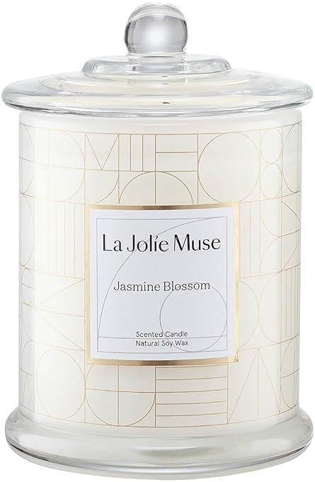 LA JOLIE MUSE Jasmine Scented Candles for Home | Natural Soy Floral Candle | White Jar Candle for Women | Luxury Gifts for Mom | 70 Hrs | Luxury White Jar Candle, Clean Non Toxic, Decorative Candle for Candle Warmer, Gifts for Women & Mom, Floral Engaged Candles - Product Image