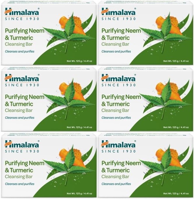 Himalaya Purifying Neem & Turmeric Cleansing Bar Soap, Neem Soap Bars for Face and Body, Turmeric Soap Bar,Face Soap Bar,Face Wash Bar,Bath Soaps,Body Soap Bars,Natural Soap,Soft and Clean Skin,6 Pack - Product Image