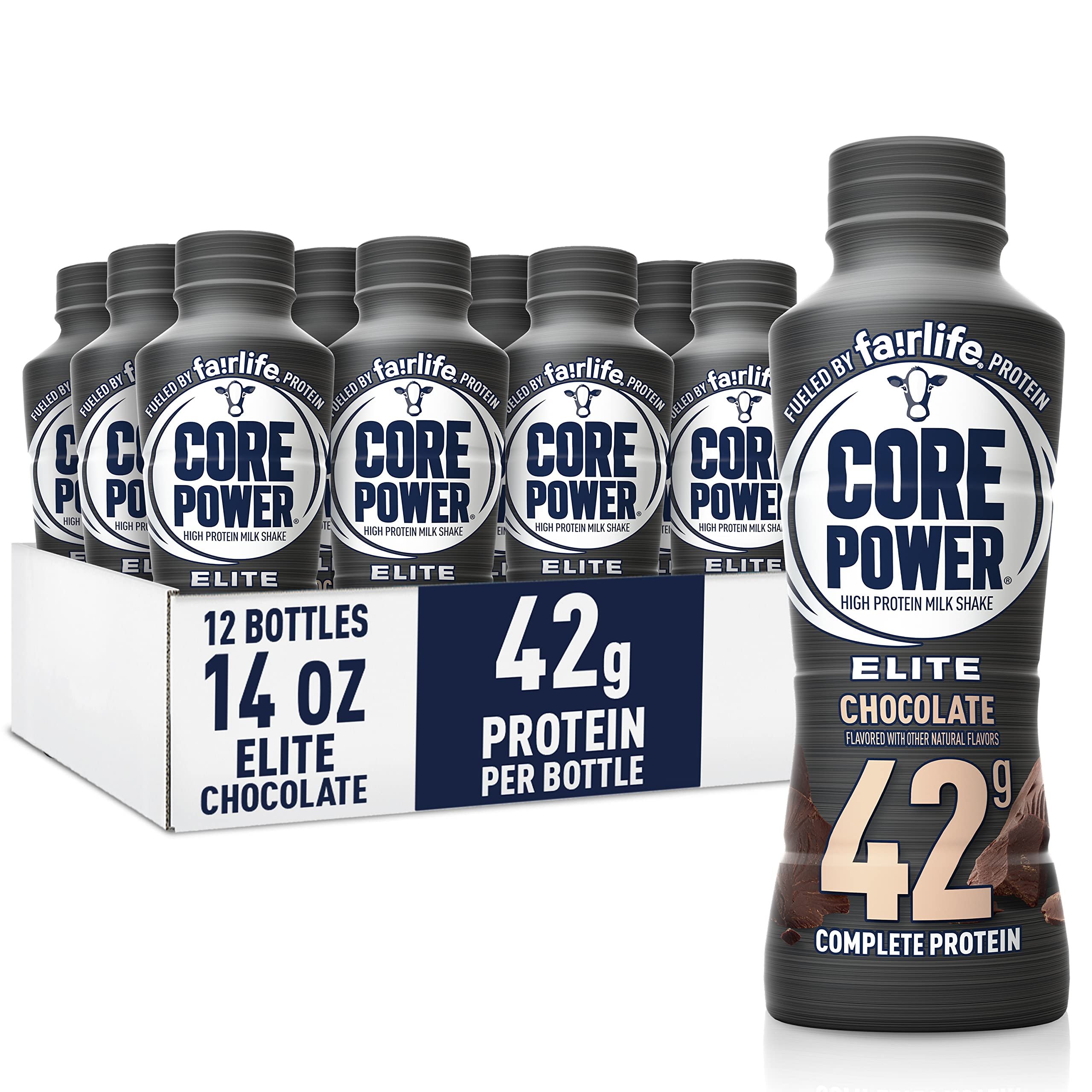 Core Power Elite High Protein Shake, Chocolate, 42g Bottle, 14oz, 12 Pack - Product Image