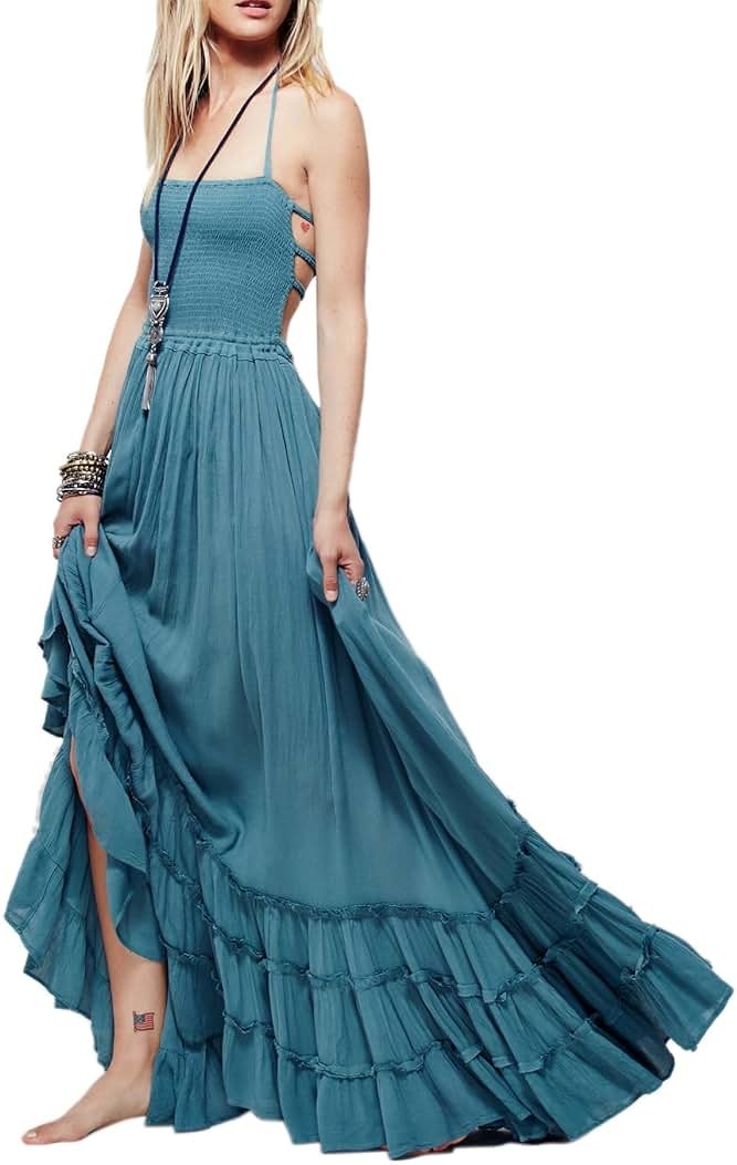 R.Vivimos Womens Summer Boho Sexy Backless Long Dresses - Product Image