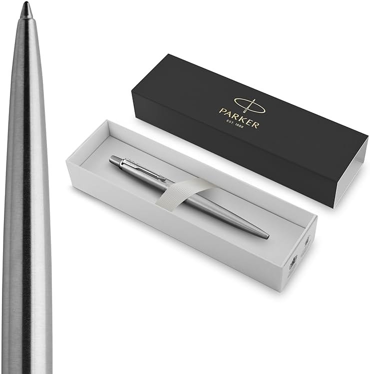 Parker Jotter Ballpoint Pen, Stainless Steel with Chrome Trim, Medium Point, Blue Ink - Smooth Writing, Polished, Professional, Sleek Design - Product Image