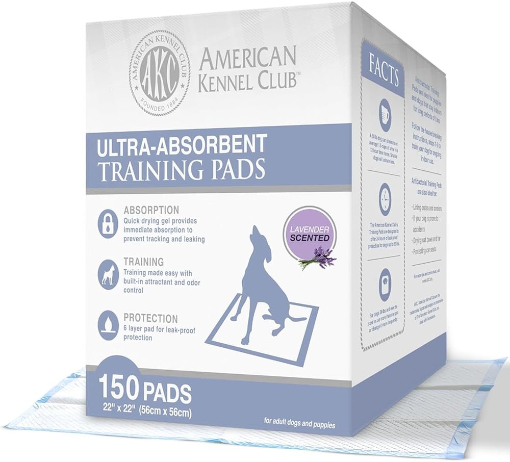 American Kennel Club Ultra Absorbent Odor Control Scented Training Pads For Dogs Leak-proof Quick Dry Gel – 22 x 22 Puppy Pads - Lavender Scented - Pack of 150 - Product Image