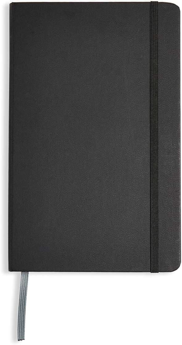 Amazon Basics Classic Lined Writing Notebook for Note Taking and Journaling, Hardcover with Elastic Closure, 240 Pages, 5" x 8.25", Black - Product Image