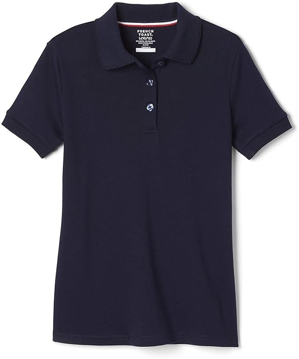 French Toast Girls' Short Sleeve Picot Collar Polo School Uniform Shirt (Standard and Plus) - Product Image