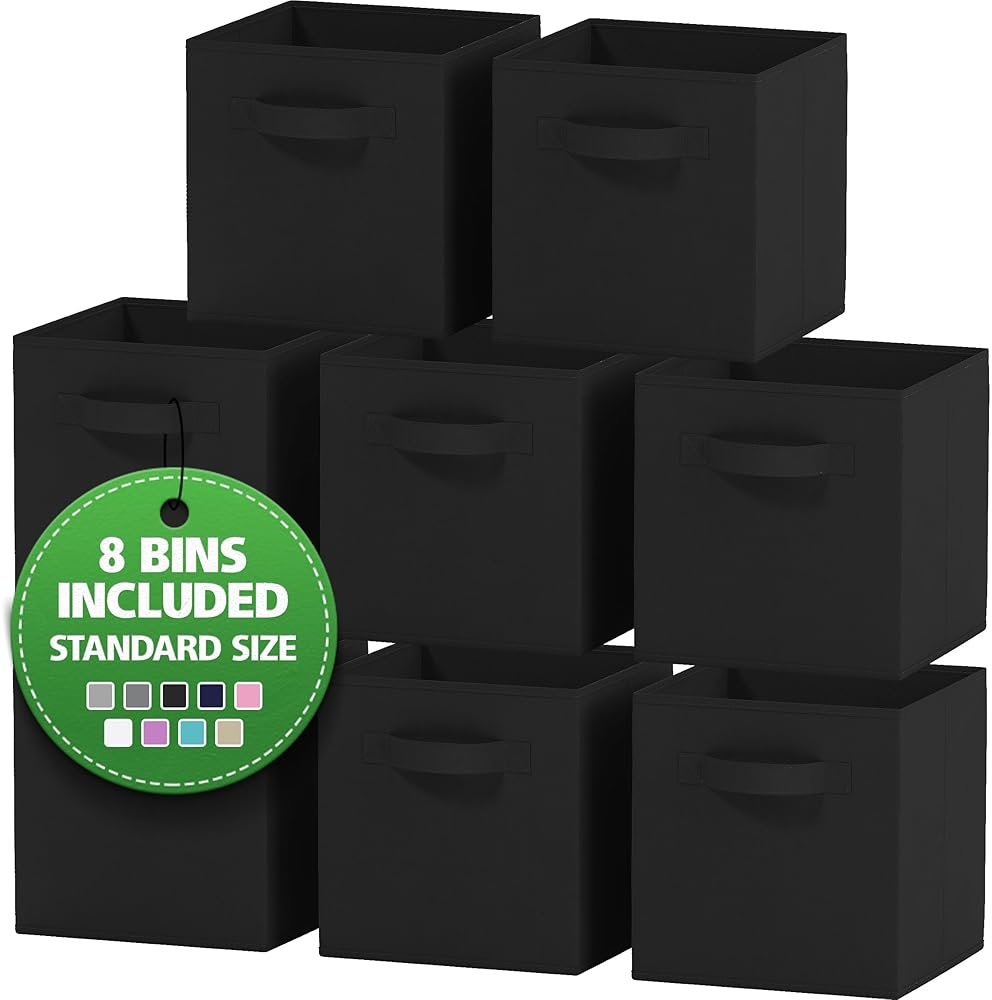 Royexe Storage Cubes Pack Of 8 - Standard Size Cube Storage Bin 10.5x10.5x11 With Dual Handles For Easy Carrying- Fabric Storage Bins Collapsible (Black) - Product Image