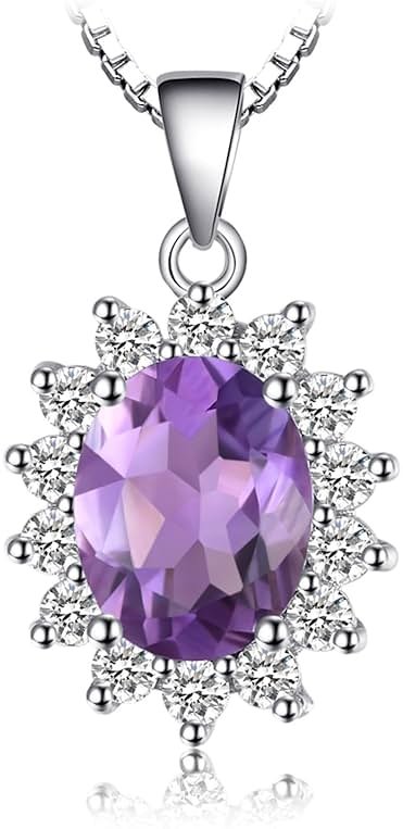 JewelryPalace Princess Diana Kate Middleton Natural Amethyst Citrine Garnet Peridot Topaz Created Ruby Sapphire Simulated Emerald Pendant Necklace for Women, 925 Sterling Silver Gemstone Jewelry Set - Product Image
