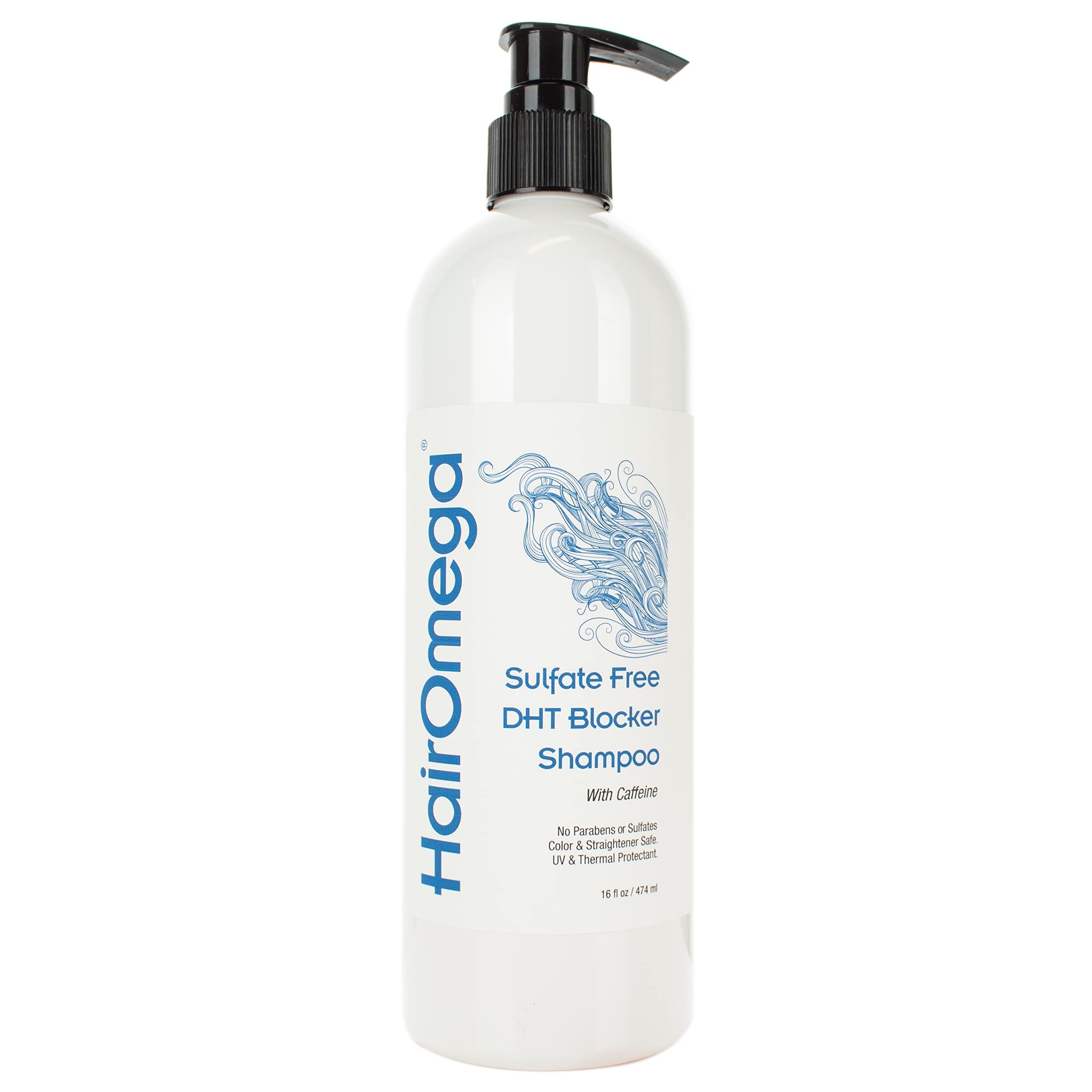 DrFormulas HairOmega DHT Blocker Shampoo Sulfate Free Shampoo - with Argan Oil, Peppermint Oil, Caffeine, Biotin for Hair Growth, 16 oz - Product Image