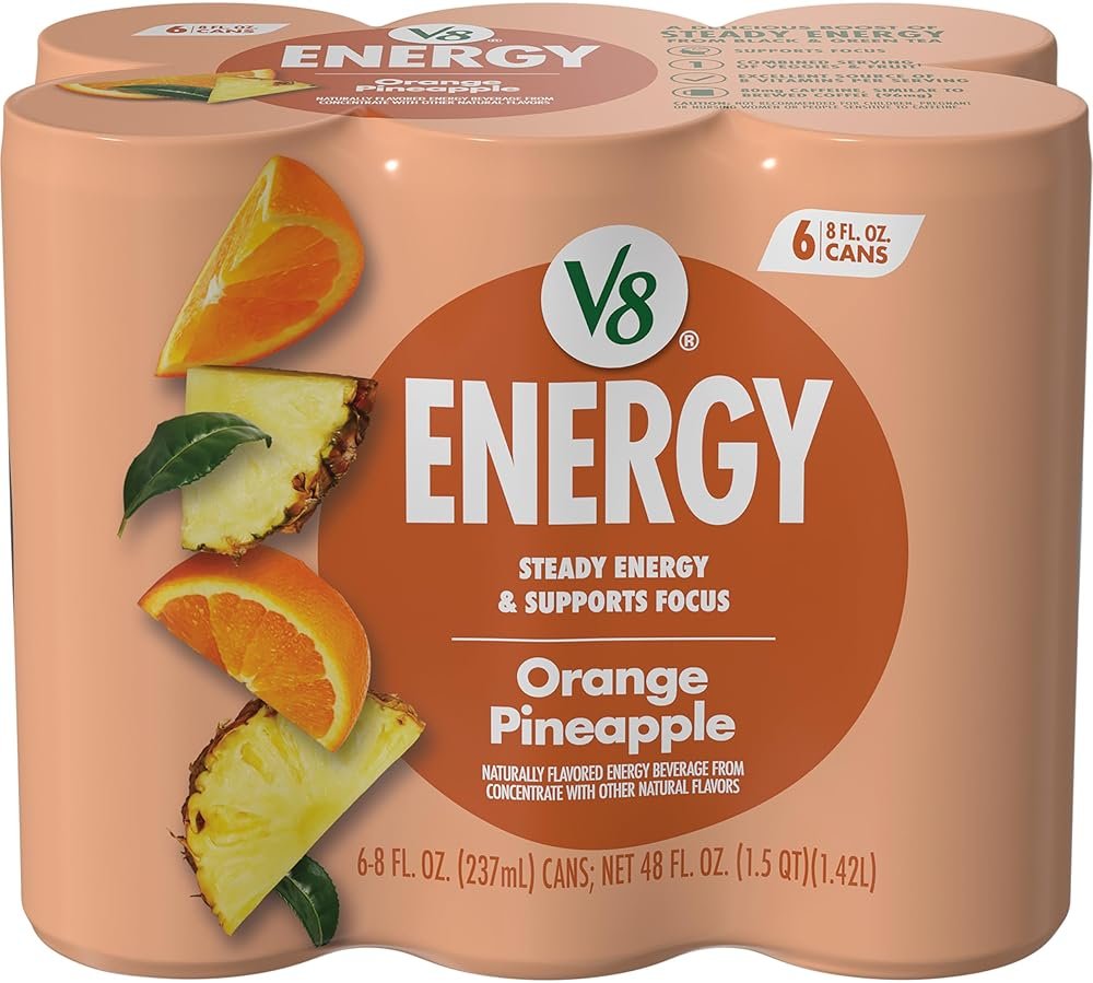 V8 Energy Orange Pineapple Energy Drink, 8 fl oz Can (6 Pack) - Product Image