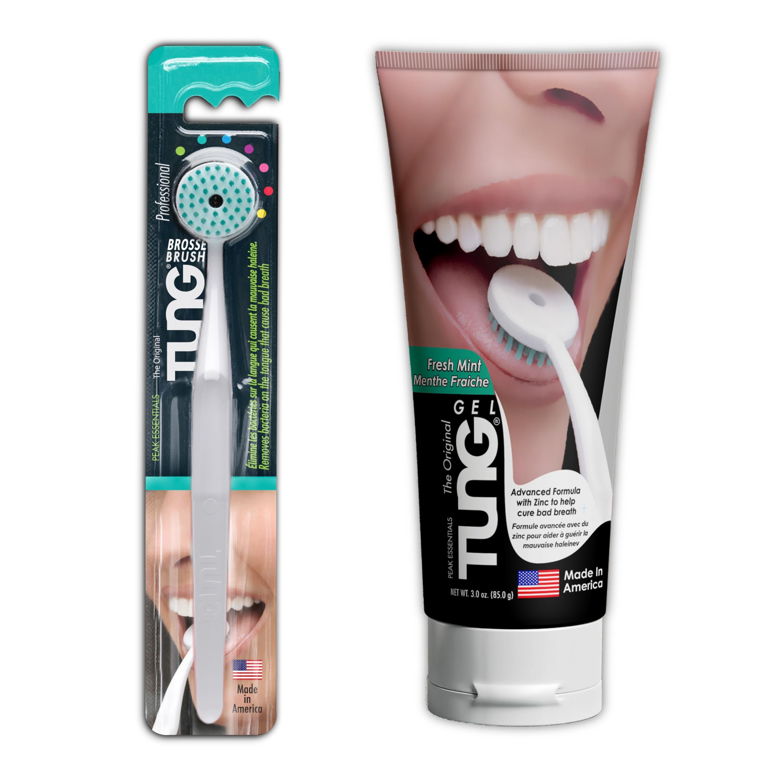 Tung Tongue Cleaning Kit, Tung Brush and Gel, Bad Breath Odor Eliminator, Halitosis Defense, USA Made (Set of 1) - Product Image