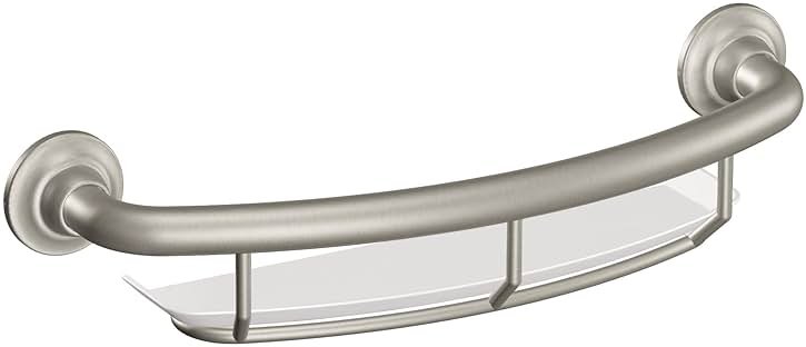 Moen Home Care Bathroom Safety 16 Inch Handicap Grab Bar for Bathtub and Shower with Storage Shelf, Elderly Assistance Product, Brushed Nickel, R2356DBN - Product Image