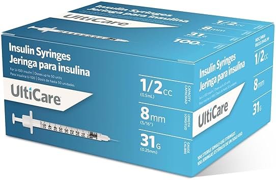 UltiCare Insulin Syringes 1/2 mL - 31G x 8mm 100 Count Box - Product Image