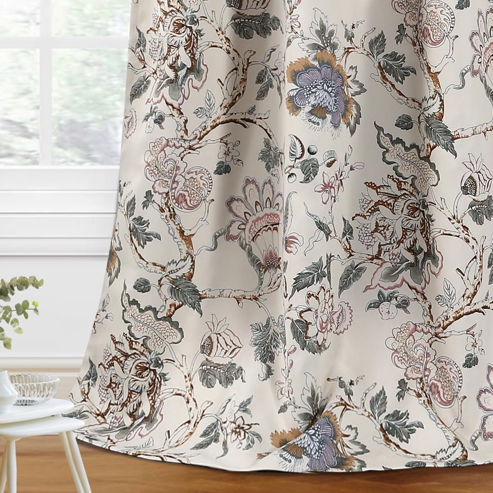 H.VERSAILTEX Blackout Curtains 84 Inch Length 2 Panels Set Floral Print Curtain Drapes for Living Room Thermal Insulated Grommet Window Curtains for Bedroom - Traditional Floral in Sage and Brown - Product Image
