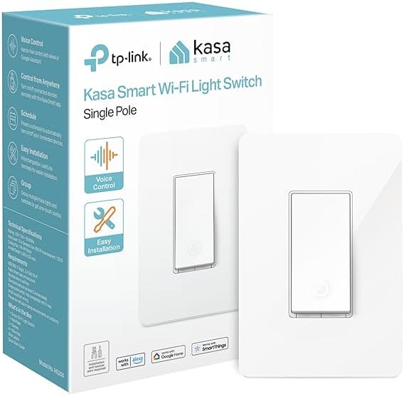 Kasa Smart Light Switch HS200, Single Pole, Needs Neutral Wire, 2.4GHz Wi-Fi Light Switch Works with Google Home, UL Certified, No Hub Required, White - Product Image