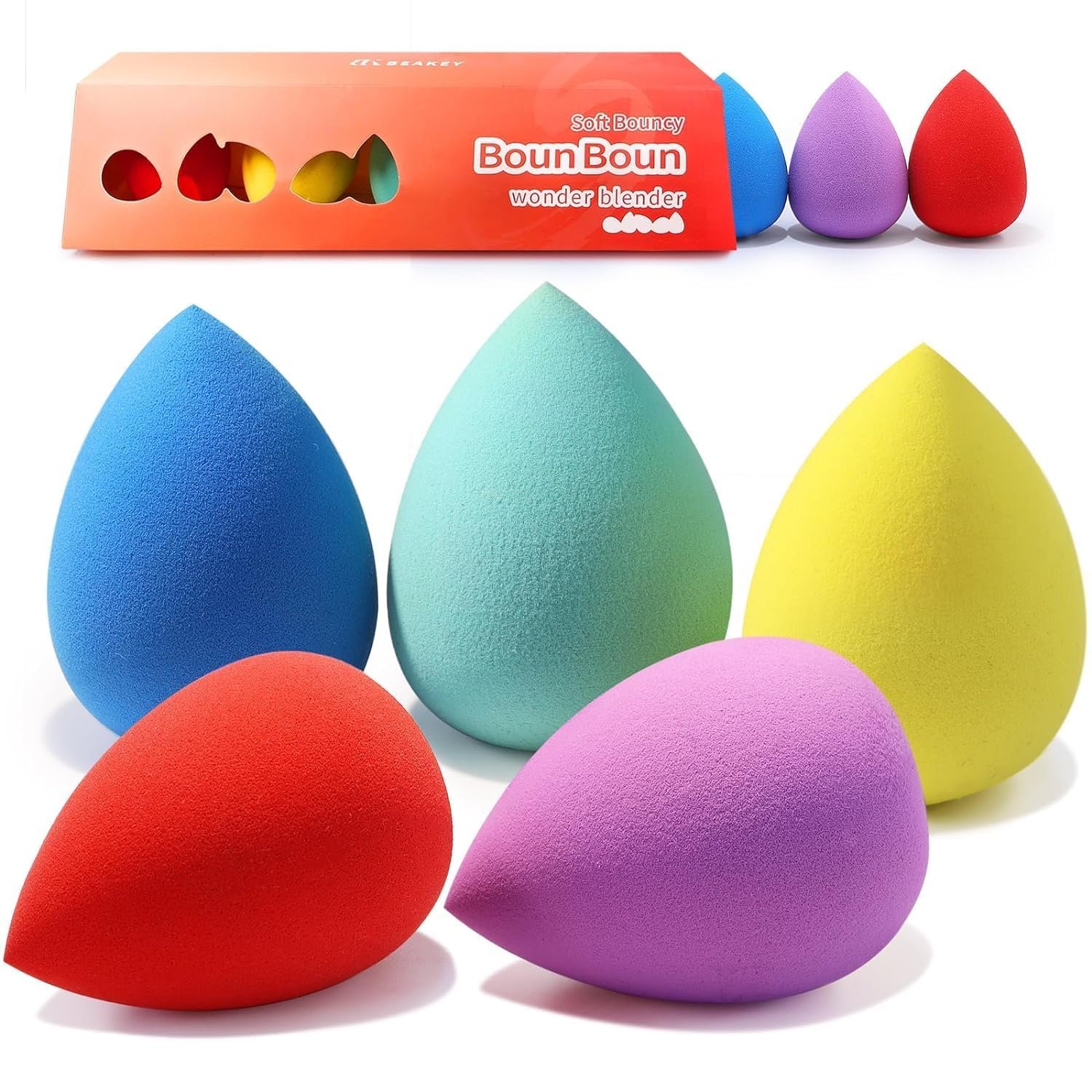 BEAKEY Makeup Sponge Set 5 Pack Micro Porous Low Absorption Soft Latex Free Foundation Beauty Sponges & Blenders for Powder Cream - Product Image