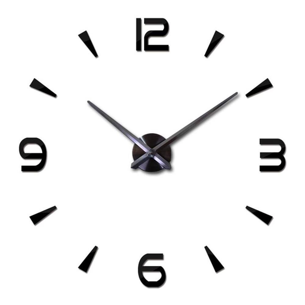 FASHION in THE CITY 3D DIY Wall Clock Creative Design Mirror Surface Wall Decorative Sticker Watches (Black) - Product Image