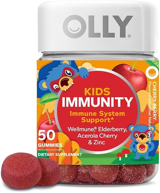 OLLY Kids Immunity Gummy, Immune Support, Wellmune, Elderberry, Vitamin C, Zinc, Chewable Supplement, Cherry - 50 Count - Product Image