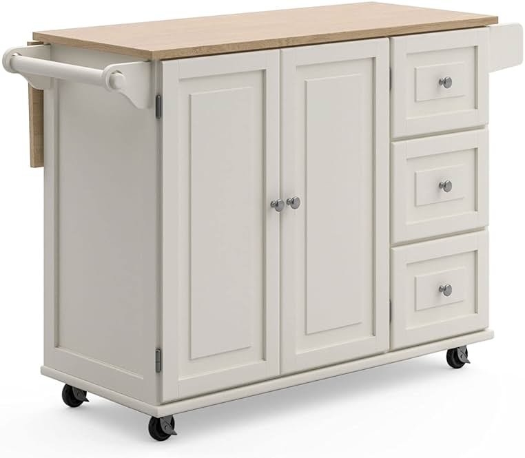 Homestyles Dolly Madison Off-White Mobile Kitchen Island Cart with Wood Drop Leaf Breakfast Bar - Product Image
