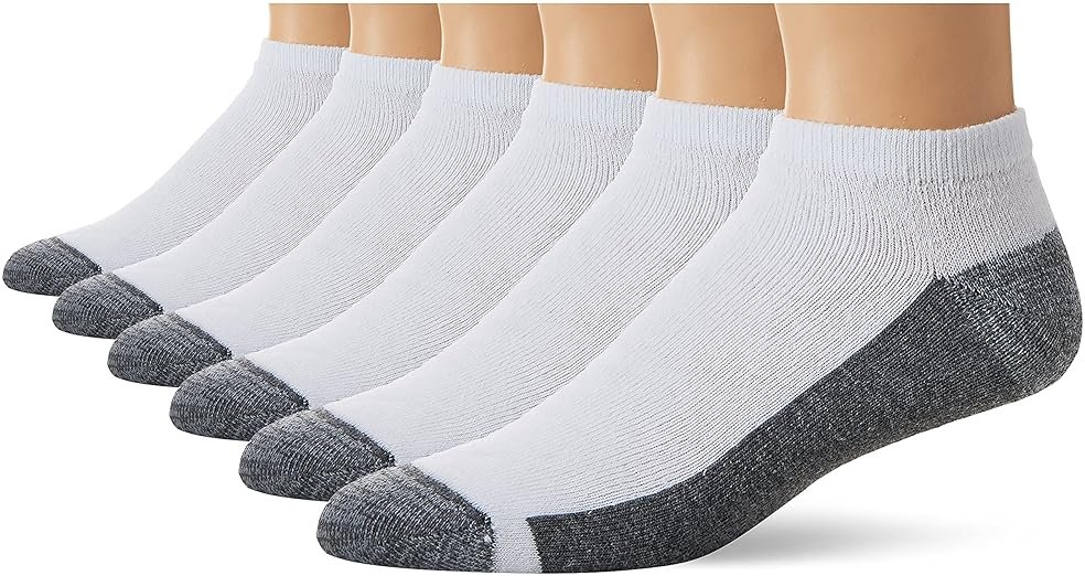 Hanes Men’s Max Cushion Low Cut Socks, 6, 8, and 12 Pair Pack, White and Black - Product Image