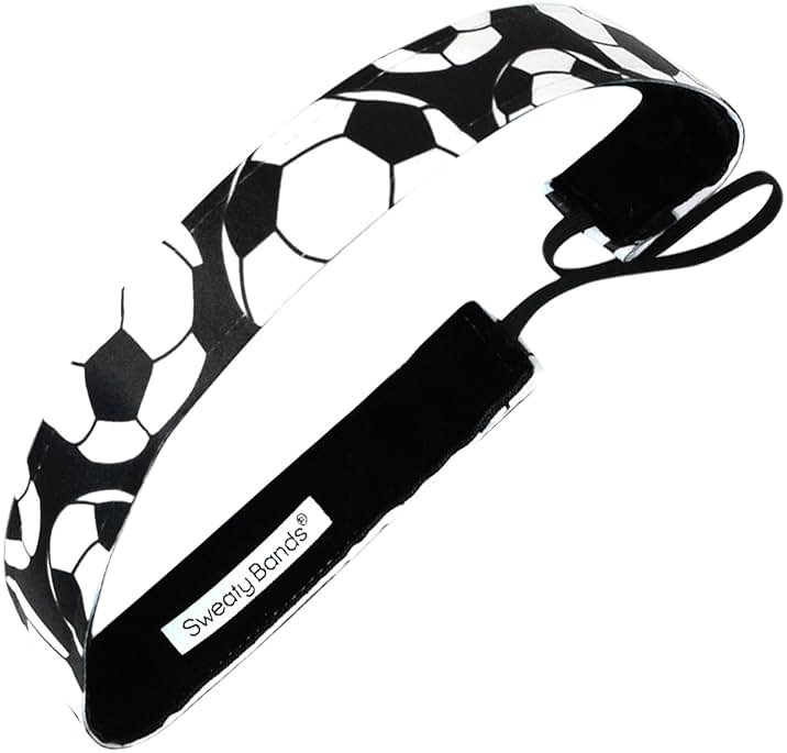 Sweaty Bands Womens Girls Headband - Non-Slip Velvet-Lined Sport Hairband - Soccer Star Black White - Product Image