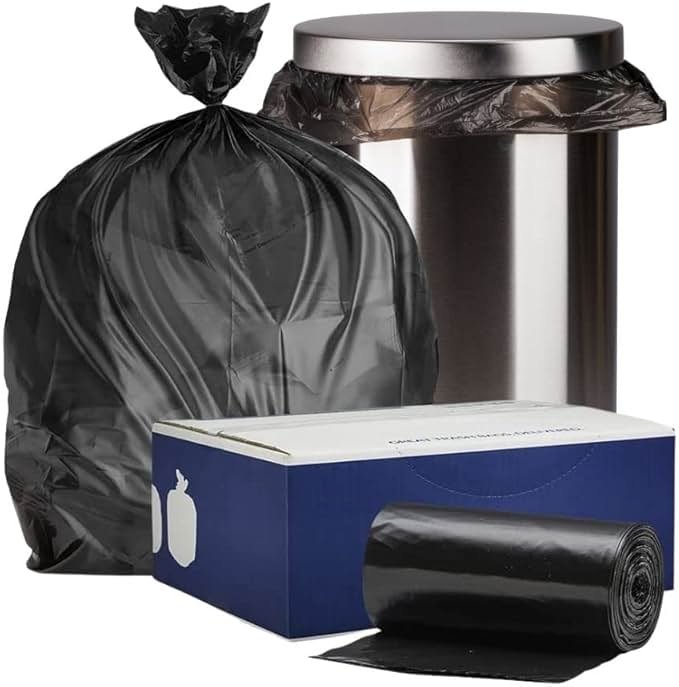 Plasticplace 12-16 Gallon Trash Count │ 0.8 Mil │ Black Garbage Can Liners │ 24" x 32" (500 Case), 24x32 Inch (Pack of 500) - Product Image