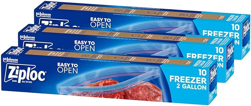 Ziploc 2 Gallon Food Storage Freezer Bags, Grip 'n Seal Technology for Easier Grip, Open, and Close, 30 Bags Total - Product Image