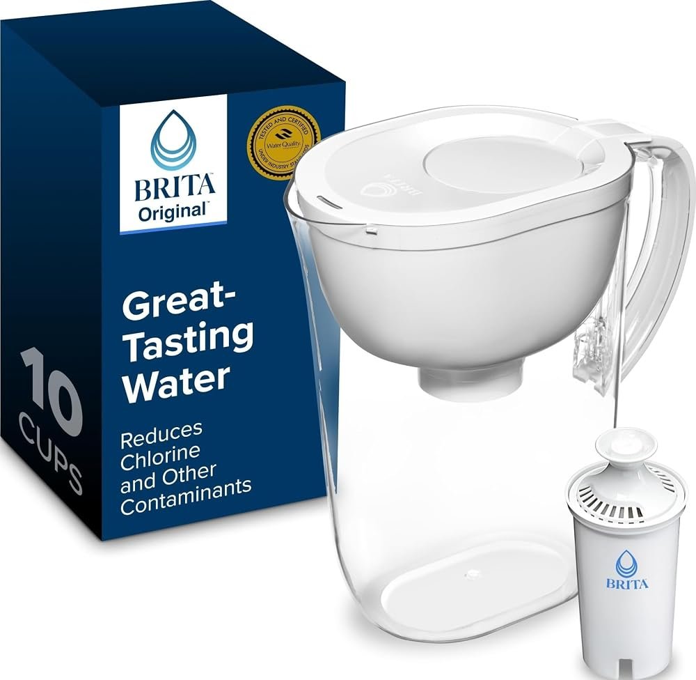 Brita Large 10-Cup Water Filter Pitcher, WQA NSF/ANSI Certified, Removes Chlorine Taste & Odor, Reduces Zinc, Copper & Mercury, 1 Standard Filter, Lasts 2 Months, Bright White - Product Image